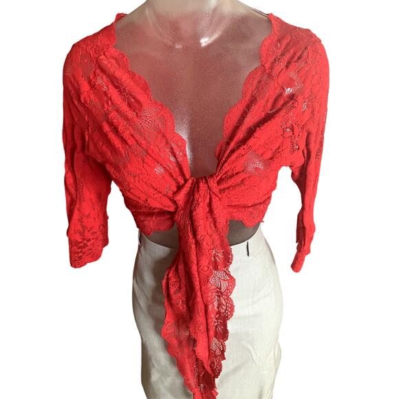Vintage y2k VICTORIA'S SECRET 2001 Holiday Collection Lace Wrap Top Red Size M - Picture 8 of 8
